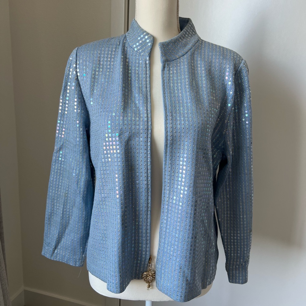 St. John Blue and Silver Quilted Blazer